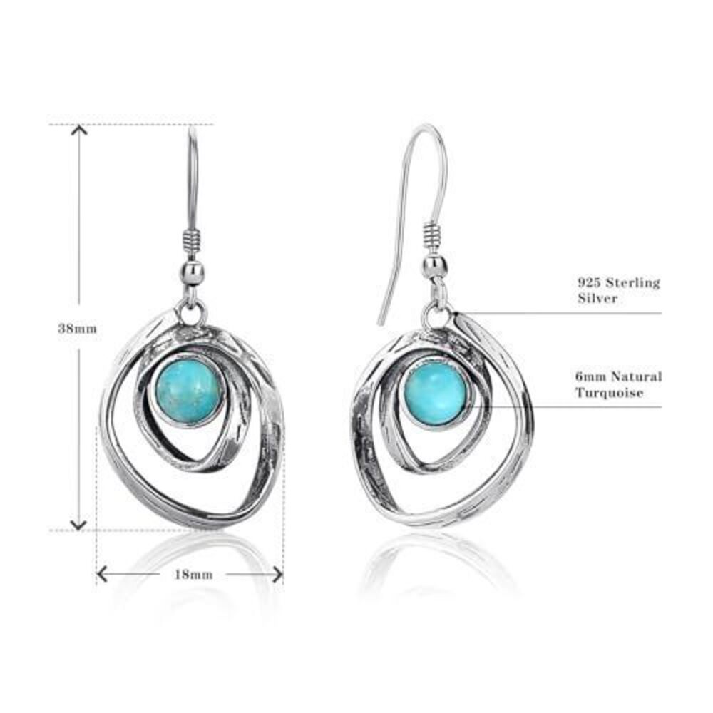 2570 Turquoise Earrings 925 Sterling Silver Turquoise Dangle Earrings - Picture 7 of 7